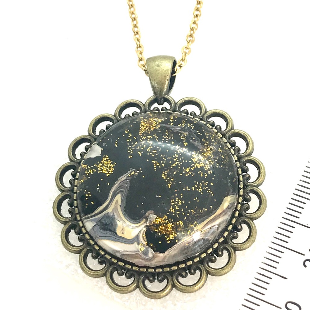 Necklace Handmade large Pendant gold and black color  NSN